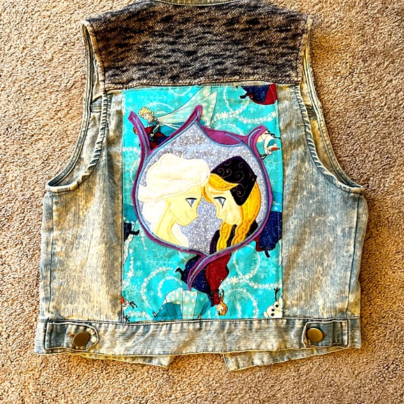 Girls Custom Frozen denim vest size S - Picture 2 of 2